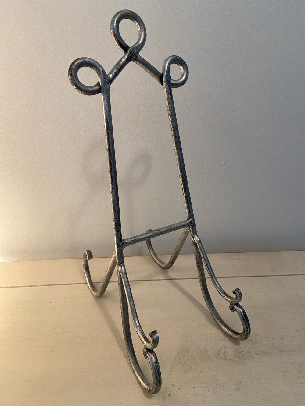 Wrought Iron Tabletop Easel Distressed Silver Farmhouse Cottagecore